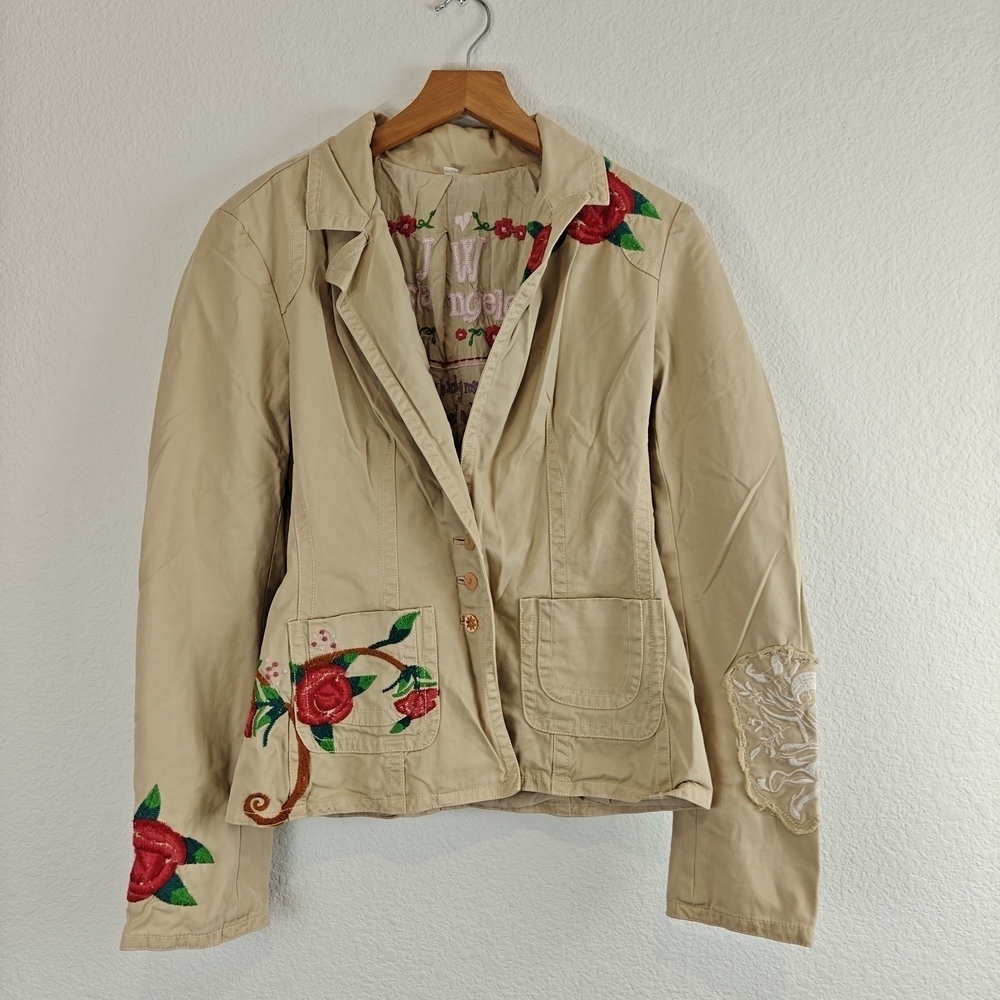 Johnny Was Embroidered Floral Rose Boho Utility Tan Jacket Size XS Women's